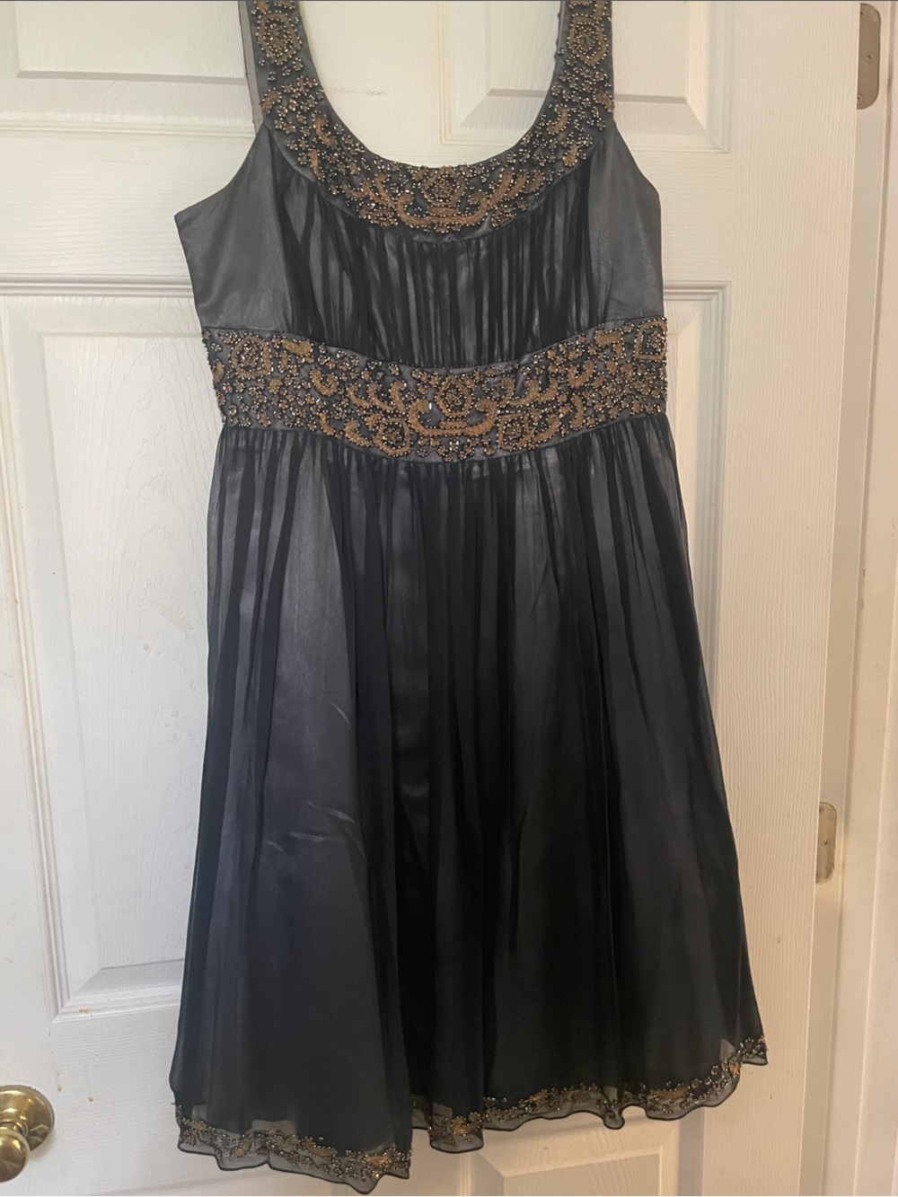 Adrianna Papell Black Dress with bronze beading Accents